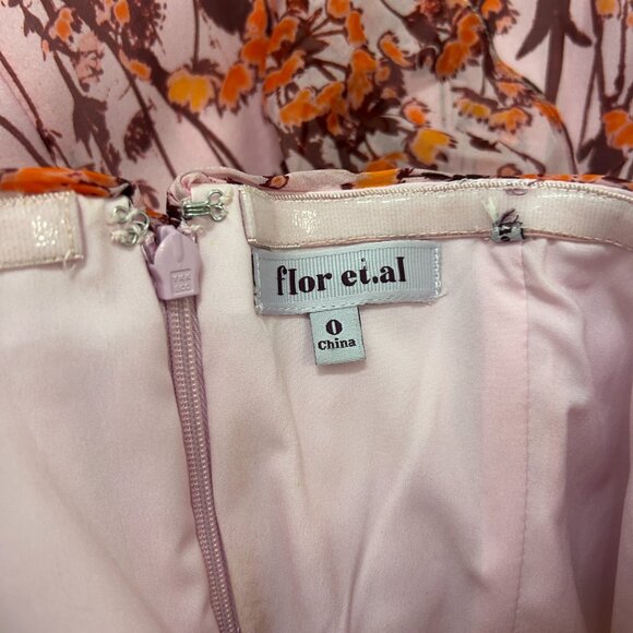 Flor Et Al Jumpsuit Womens 0 Pink Floral Print Silk Tie Sleeve Wide Leg Formal - Picture 9 of 9